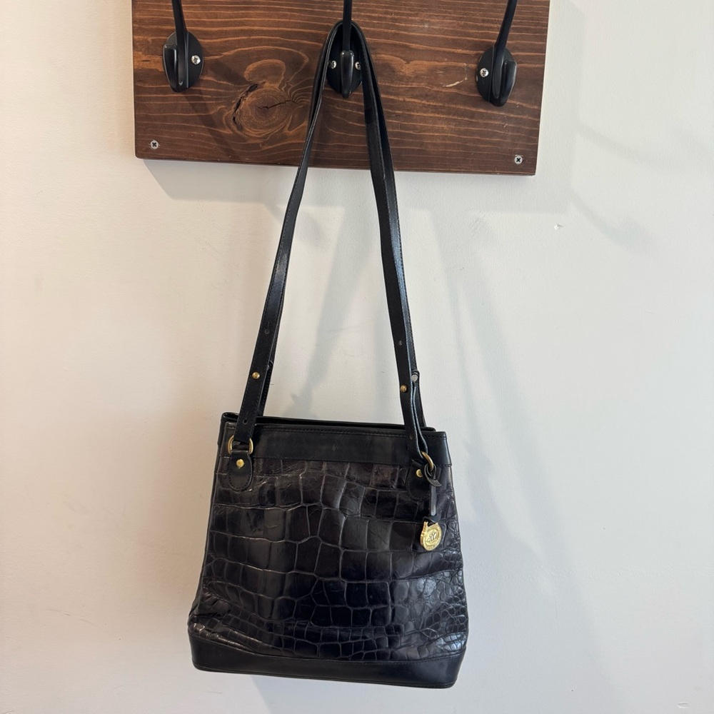 Vintage Brahmin Black Croc Embossed Leather Shoulder‎ Bag